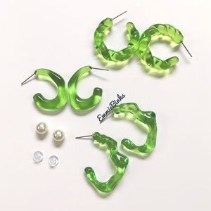 ✨3for$38 Set of 3 Transparent Green Hoop Earrings / Reversible Earring Jackets